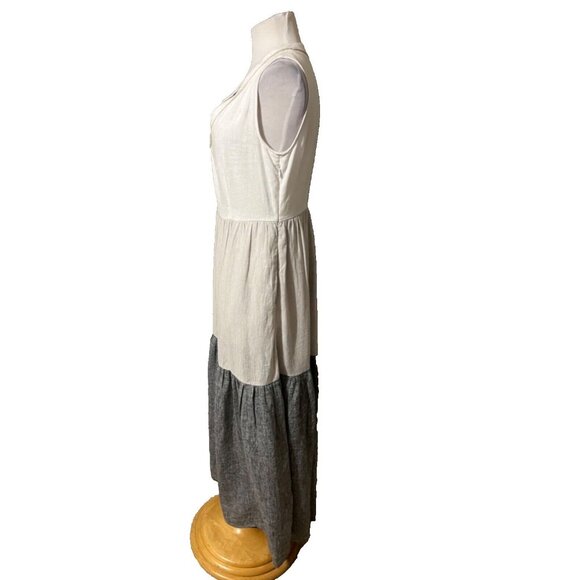 JOIE Maxi Dress XS Extra Small Linen Gray White Pockets Beads Washable Flowy - Picture 4 of 11